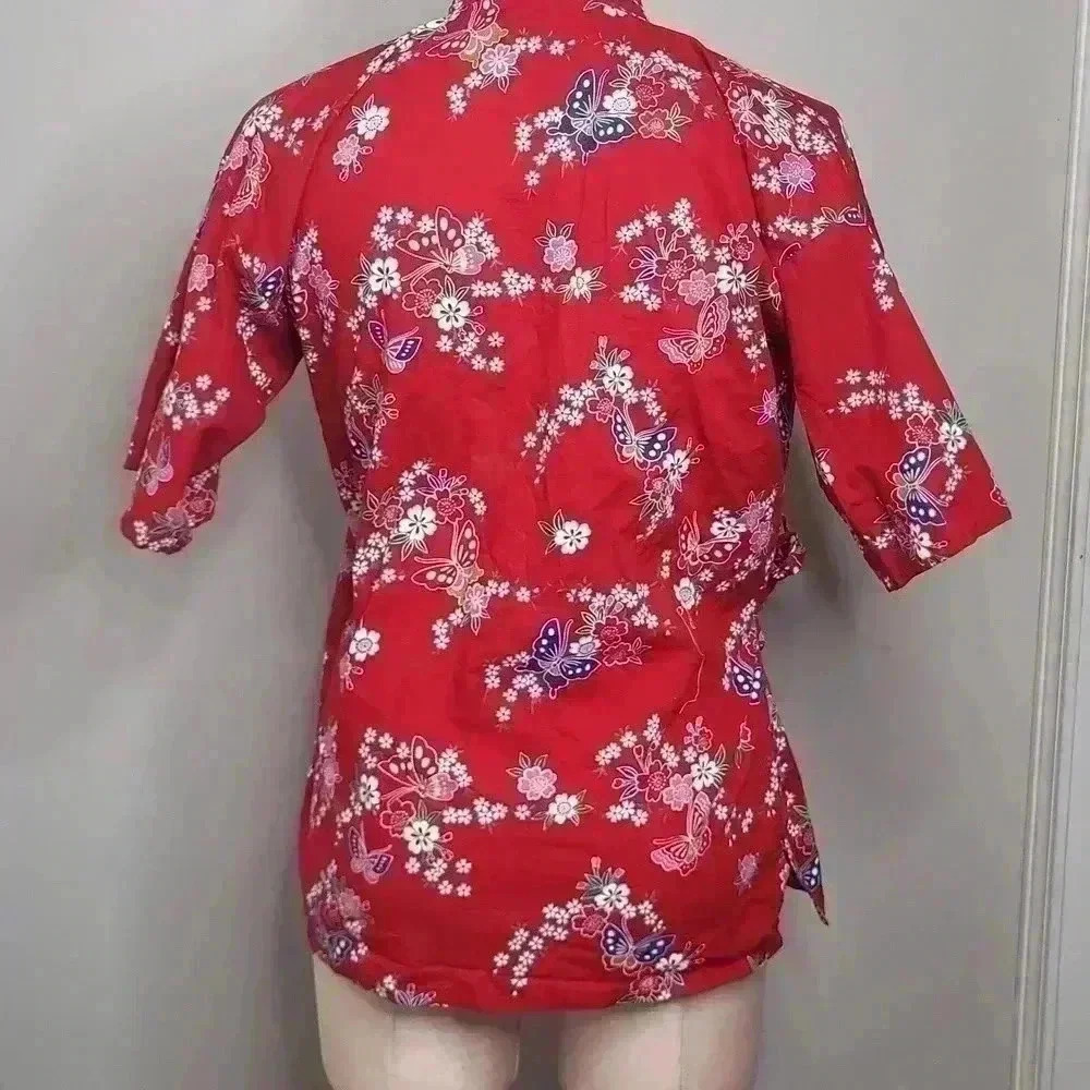 Ichiban Vintage Rare Red Floral Double Tie Shirt Size Large Made in Japan - Picture 5 of 9